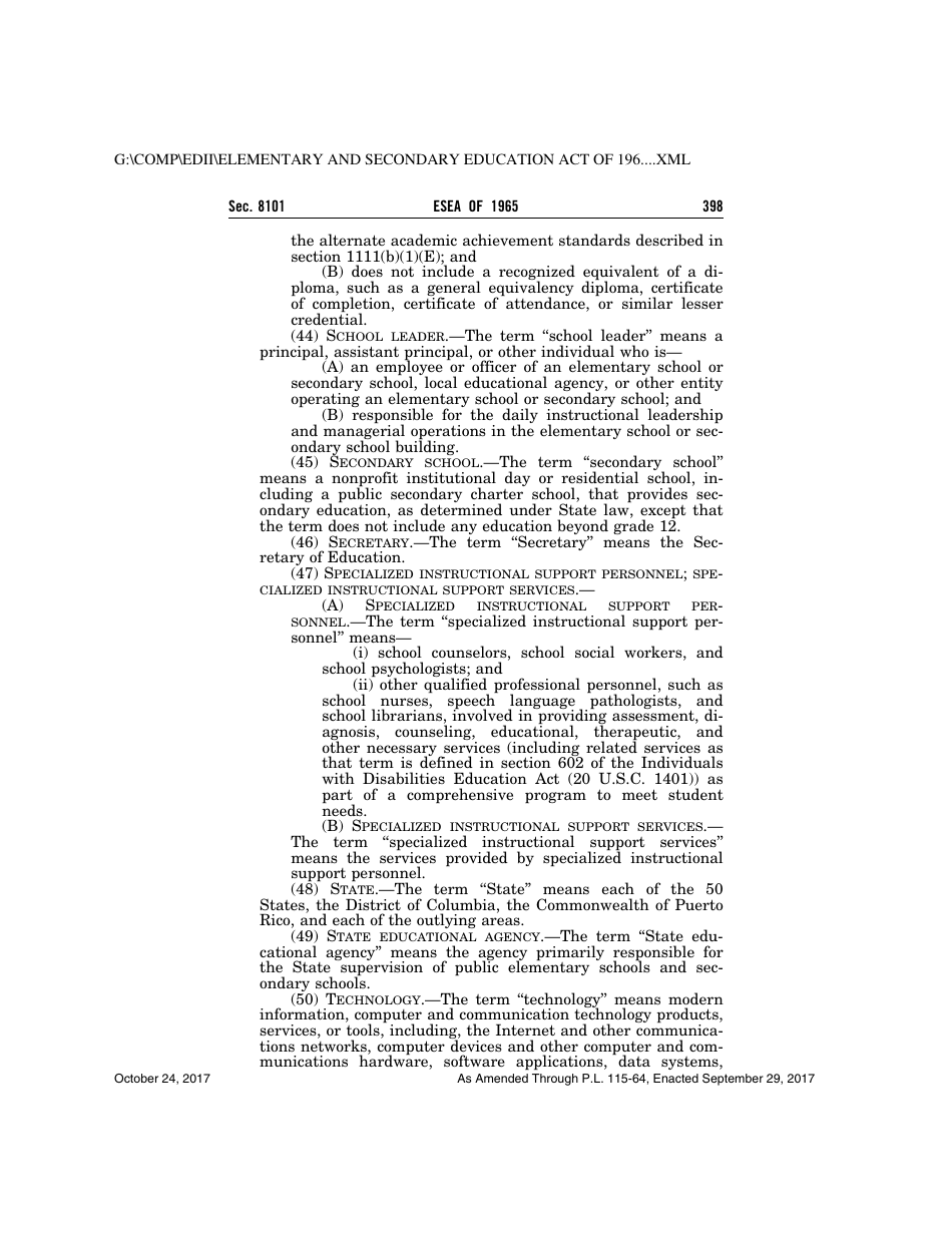 Elementary and Secondary Education Act of 1965, Page 398