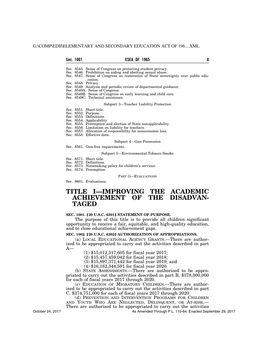 Elementary and Secondary Education Act of 1965, Page 8