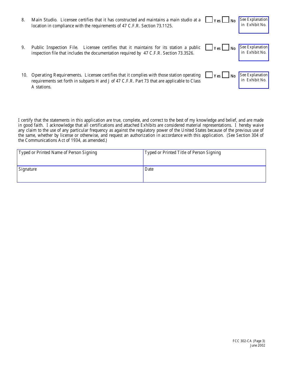 FCC Form 302-CA Application for Class a Television Broadcast Station Construction Permit or License, Page 10
