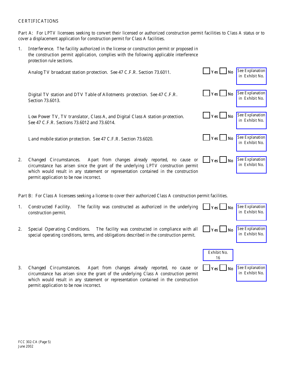 FCC Form 302-CA Application for Class a Television Broadcast Station Construction Permit or License, Page 12