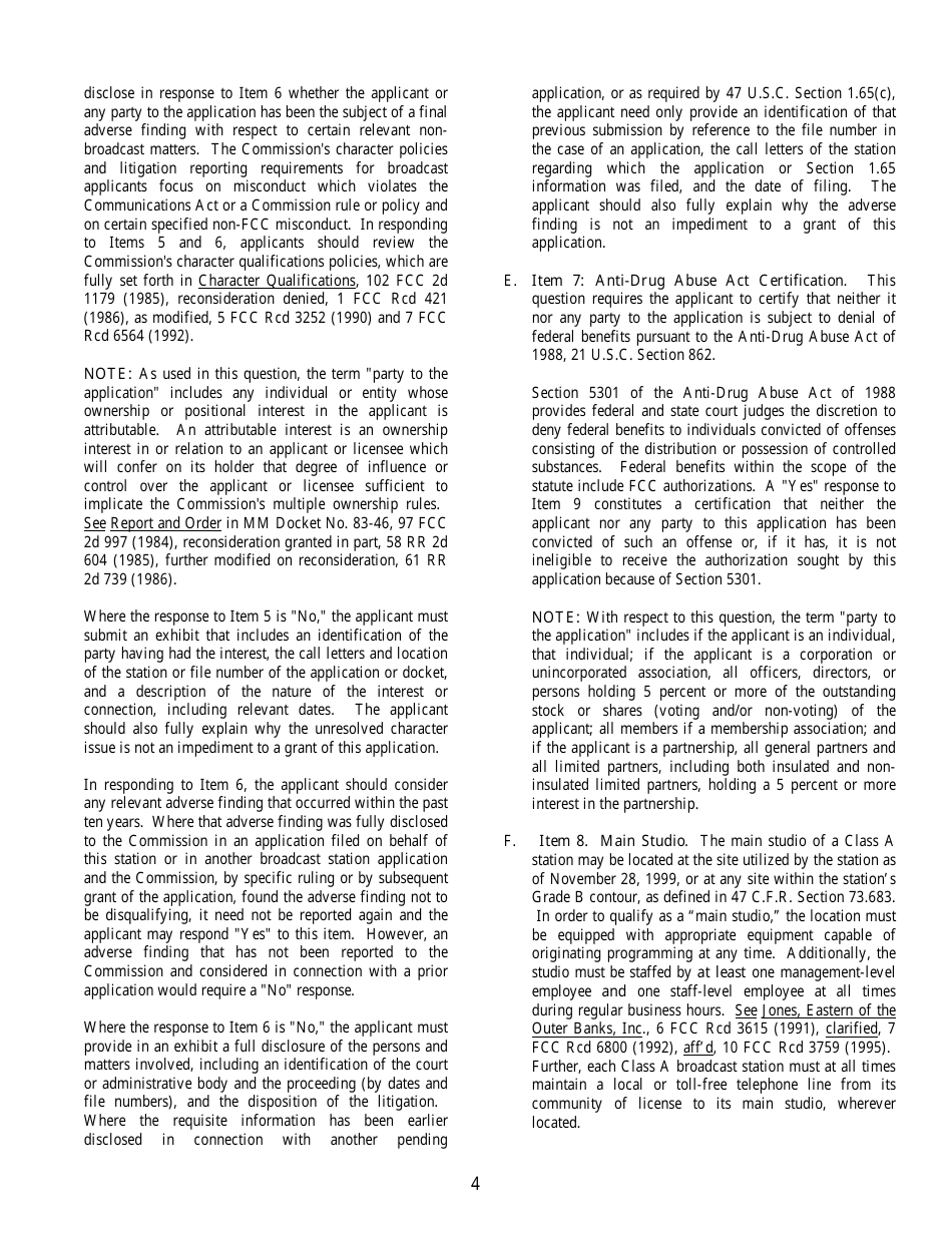 FCC Form 302-CA Application for Class a Television Broadcast Station Construction Permit or License, Page 4