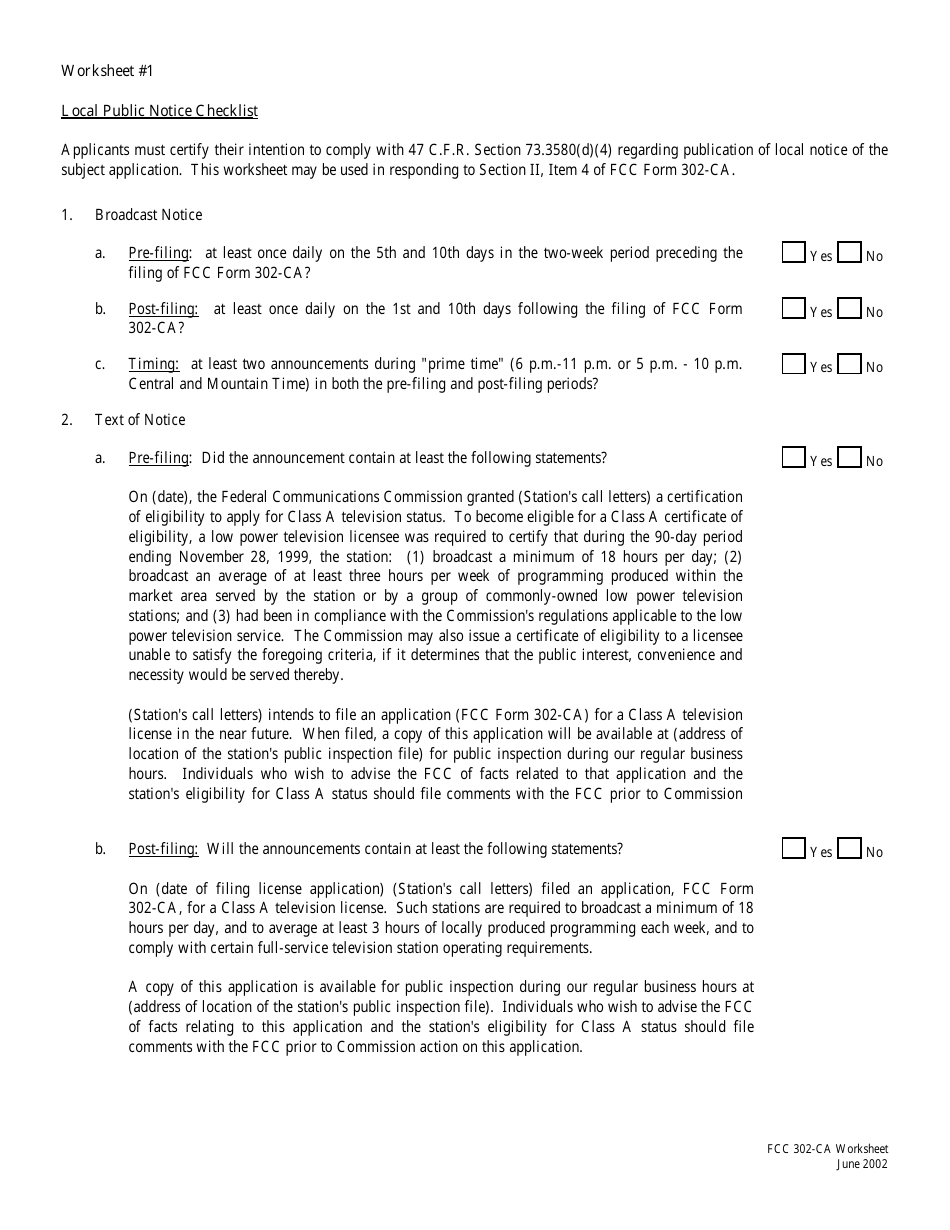 FCC Form 302-CA Application for Class a Television Broadcast Station Construction Permit or License, Page 7