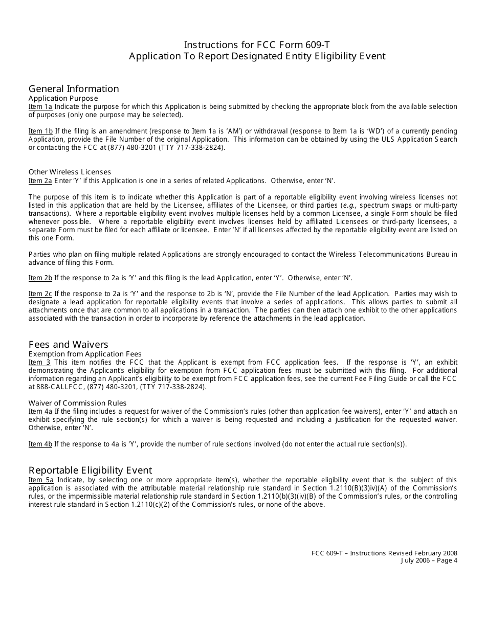 FCC Form 609-T Application to Report Eligibility Event, Page 4