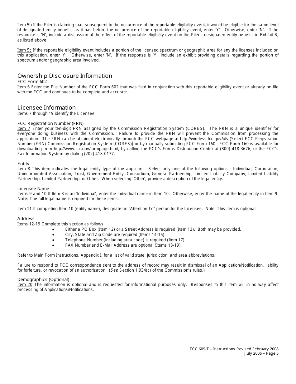 FCC Form 609-T Application to Report Eligibility Event, Page 5