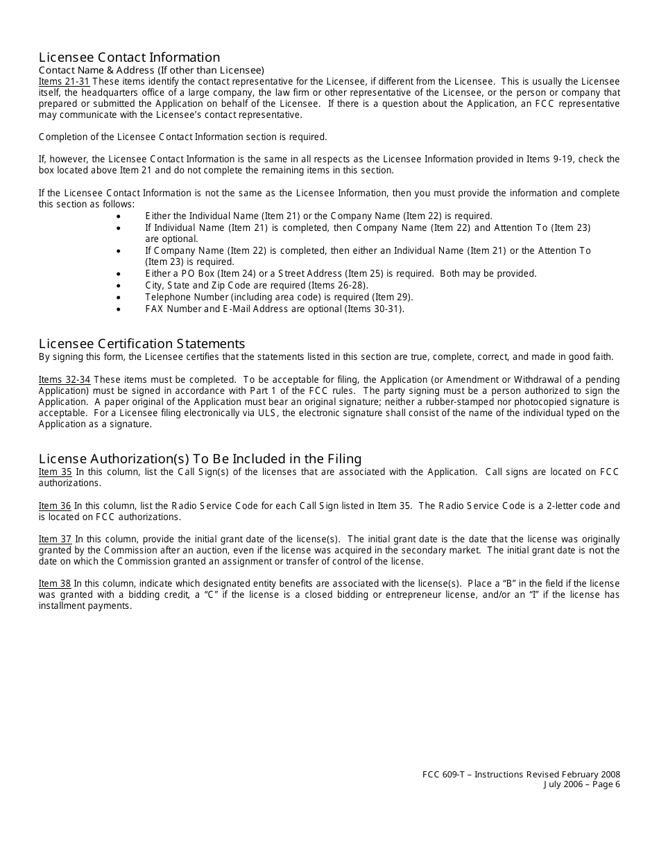 FCC Form 609-T Application to Report Eligibility Event, Page 6