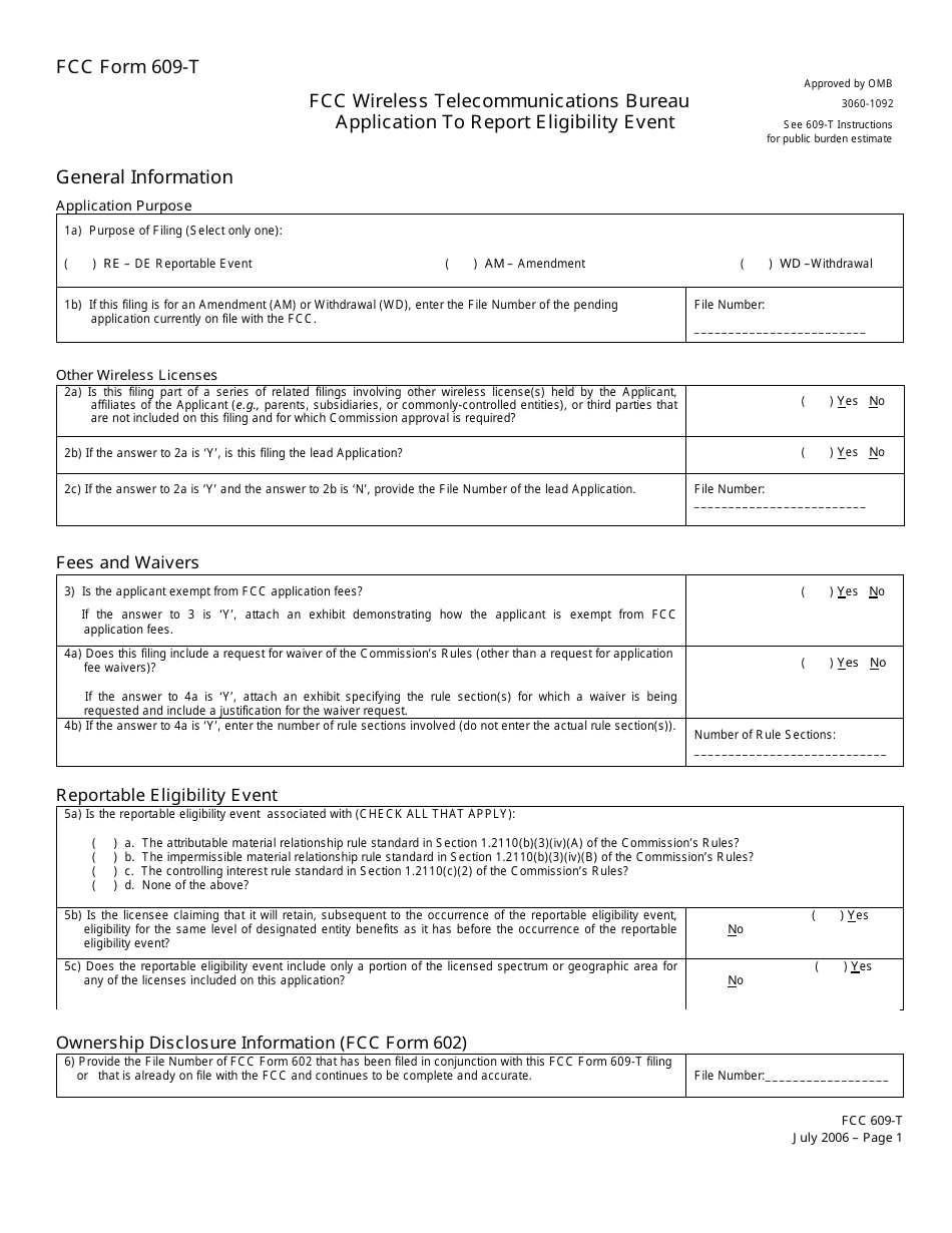 FCC Form 609-T Application to Report Eligibility Event, Page 8