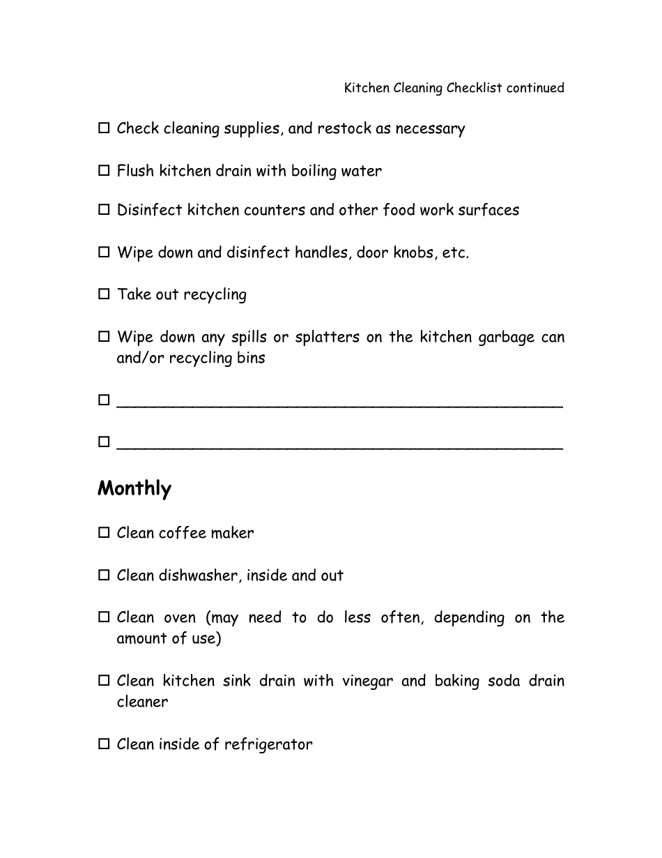 Kitchen Cleaning Checklist Template - Black, Page 2