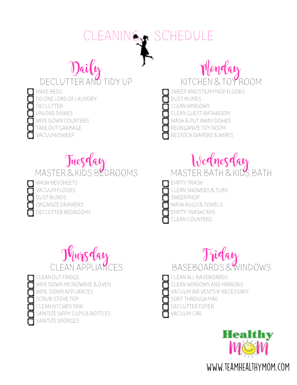 Weekly Cleaning Checklist - Healthy Mom, Page 1