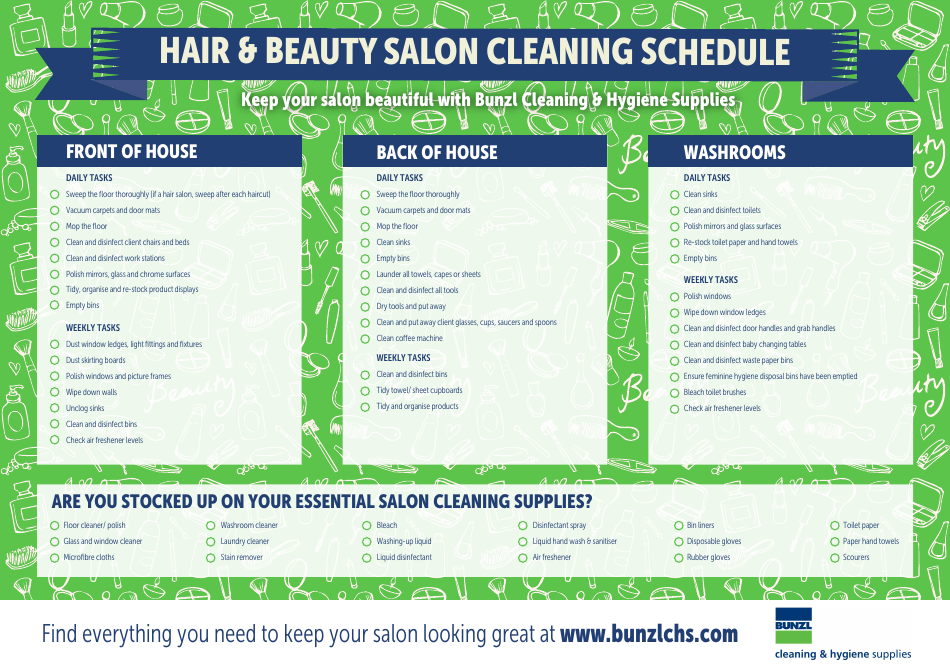 Hair & Beauty Salon Cleaning Schedule Template Preview