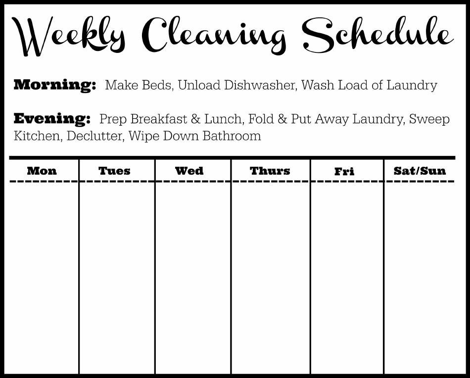 Black and white weekly cleaning schedule template - A comprehensive and organized layout for efficient household cleaning