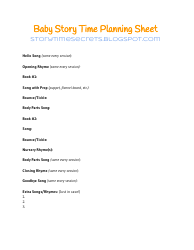 &quot;Baby Story Time Planning Sheet Template&quot;