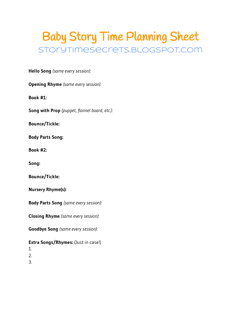 Baby Story Time Planning Sheet Template