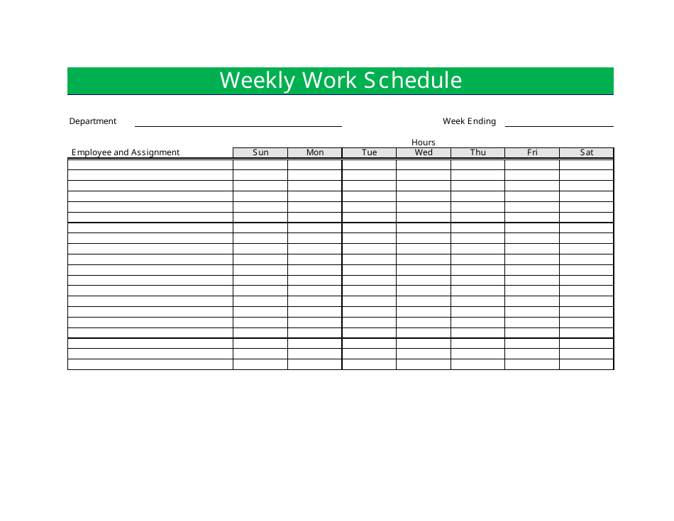 Green Weekly Work Schedule Template Download Printable PDF | Templateroller