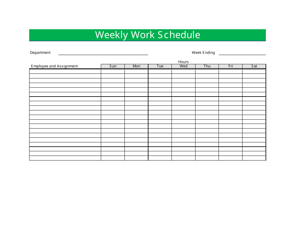 Green Weekly Work Schedule Template, Page 1
