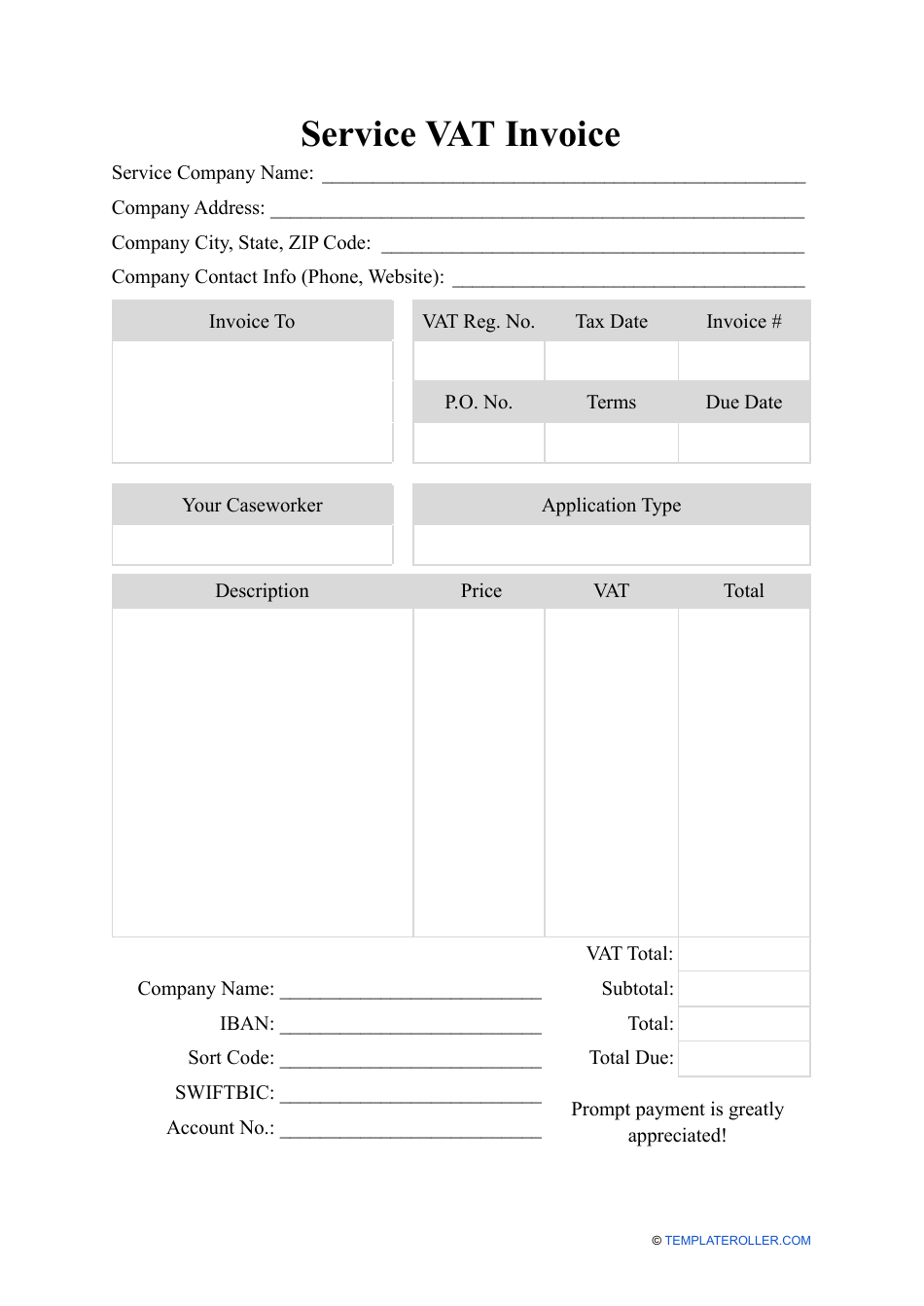 Service Vat Invoice Template Download Printable PDF  Templateroller In Hvac Service Order Invoice Template