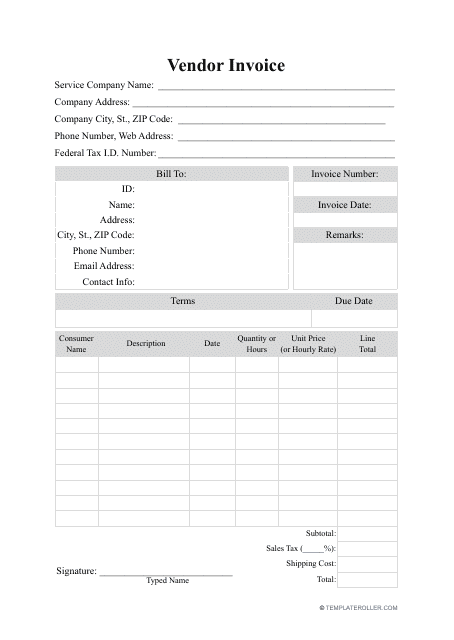 Vendor Invoice Template Download Pdf