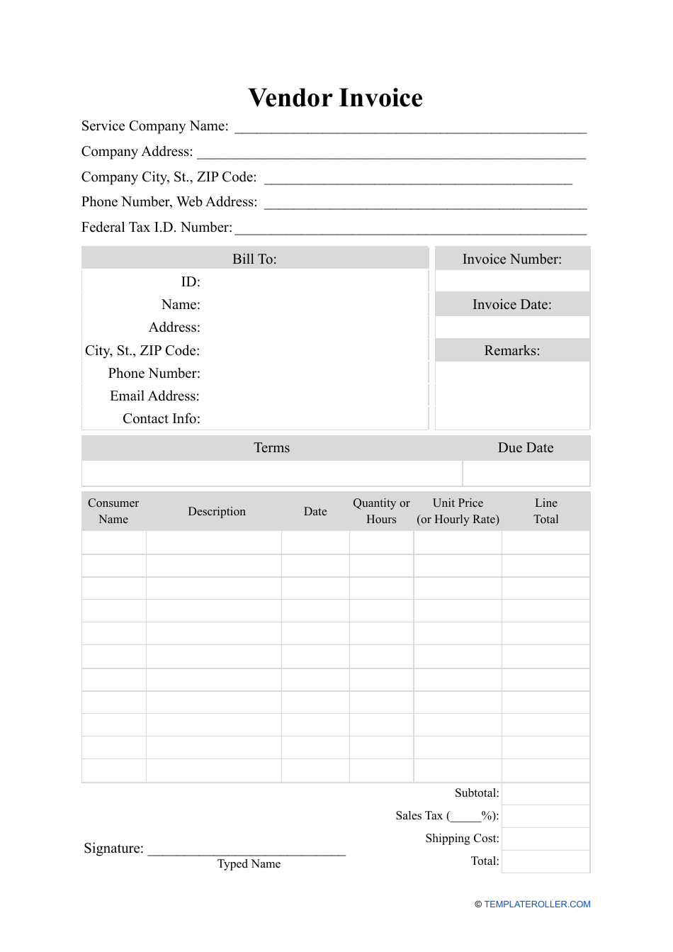 vendor invoice template download printable pdf templateroller
