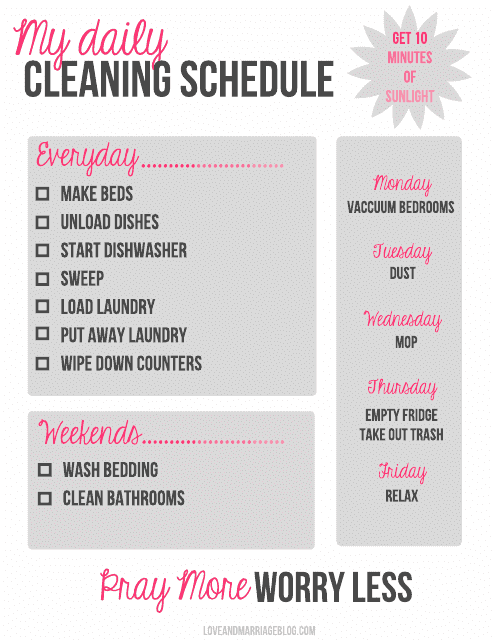 Personal Daily Cleaning Schedule Template