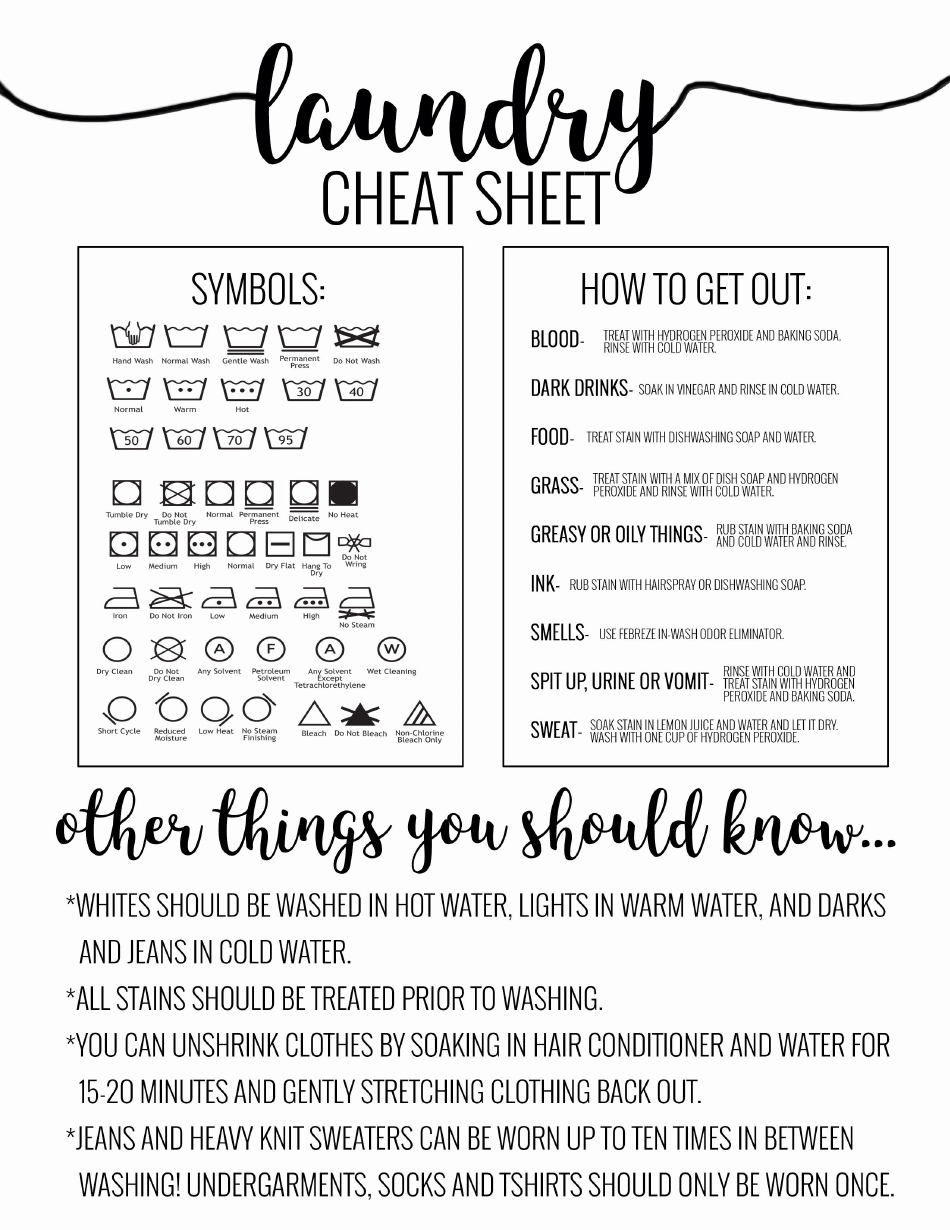 Laundry Cheat Sheet - Quick Reference Guide for All Your Laundry Needs