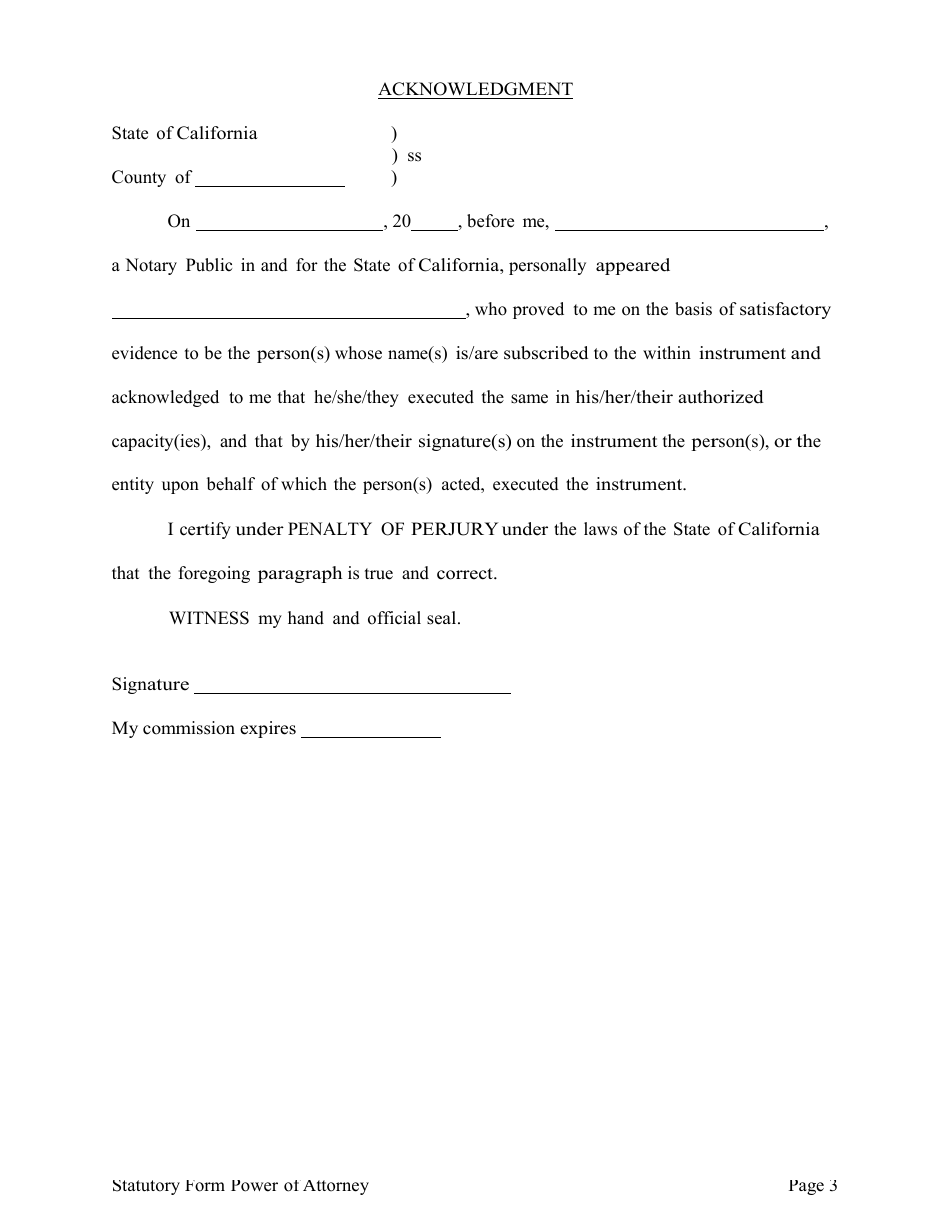 California California Uniform Statutory Power of Attorney Template