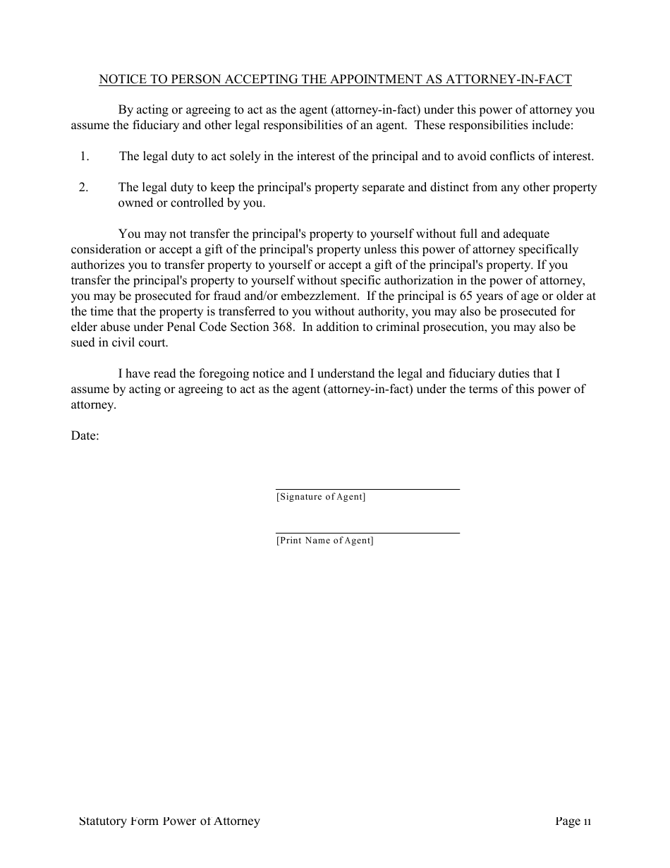California Uniform Statutory Power of Attorney Template - California, Page 5
