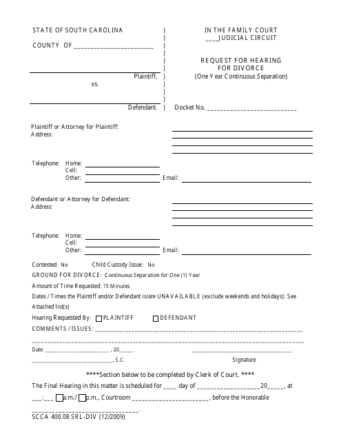 Form SCCA400.08 SRL-DIV  Printable Pdf