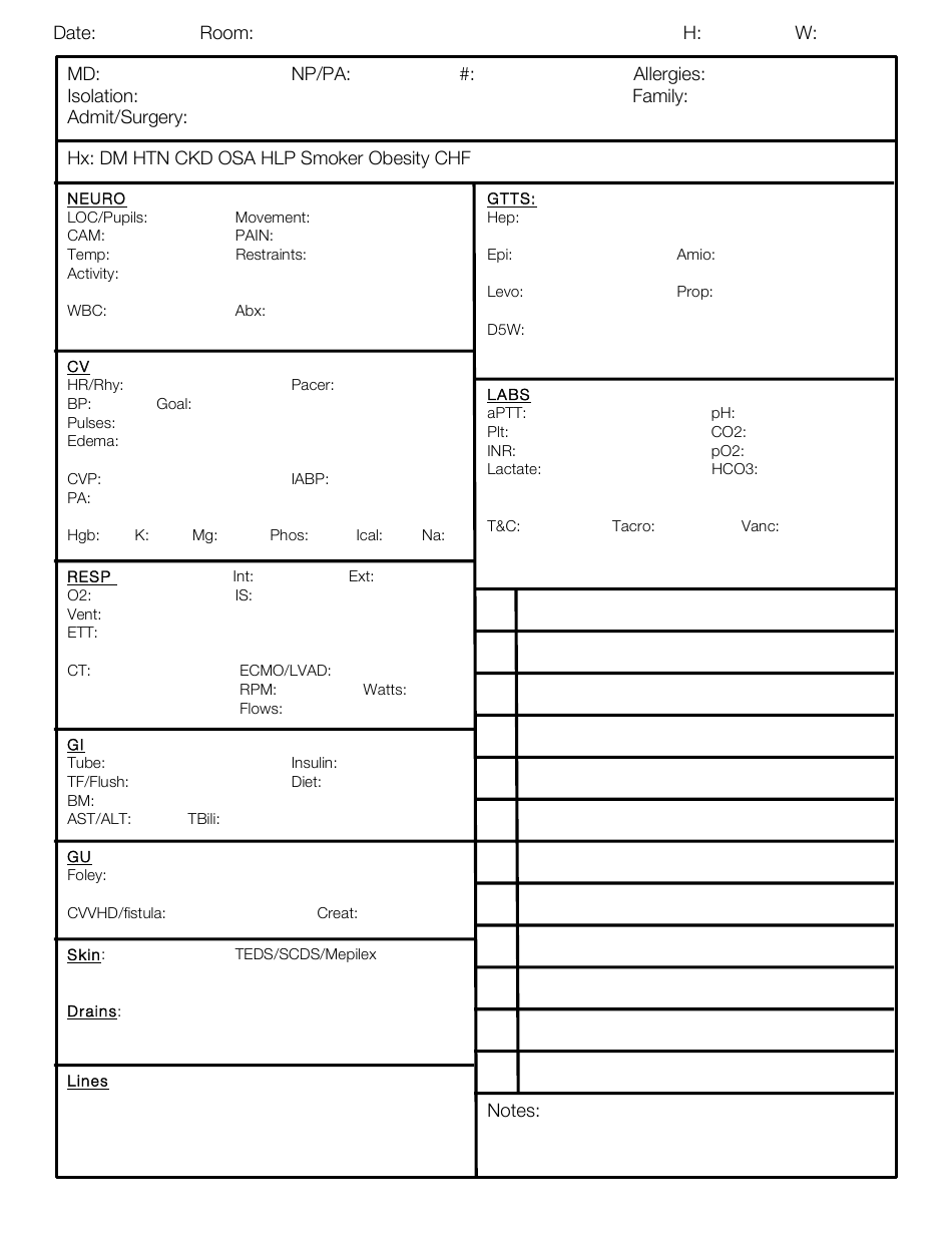 Nurse Report Sheet Printable Printable World Holiday