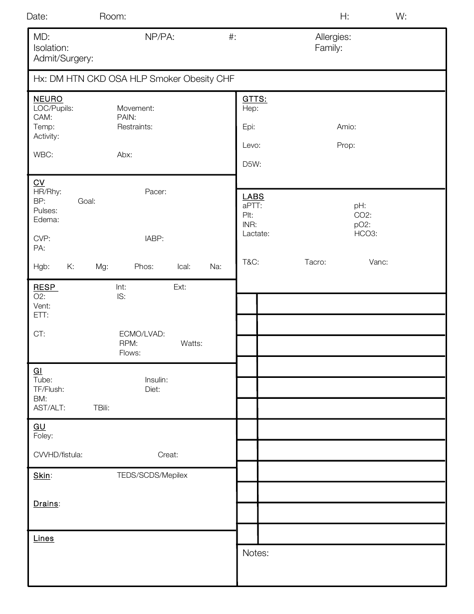 Printable Nurse Report Sheets