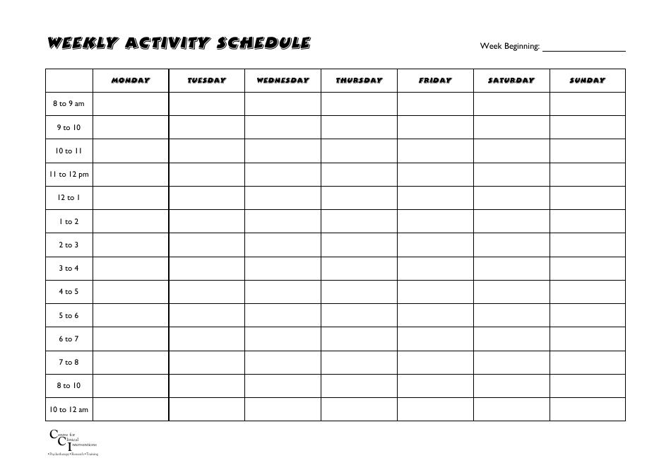 Weekly Activity Schedule - Western Australia, Australia, Page 1