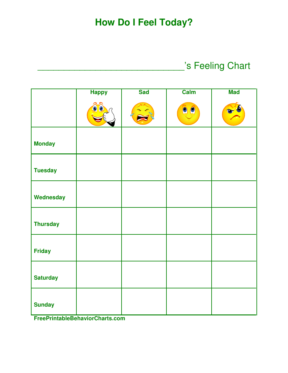 Weekly Feeling Chart Template Download Printable PDF Templateroller