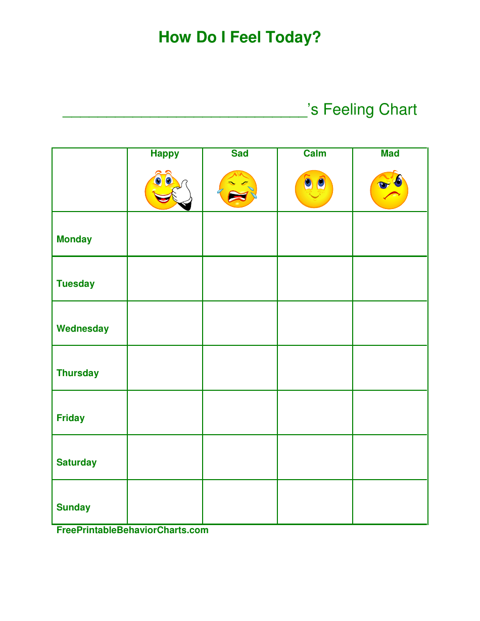 Weekly Feeling Chart Template Download Printable PDF | Templateroller