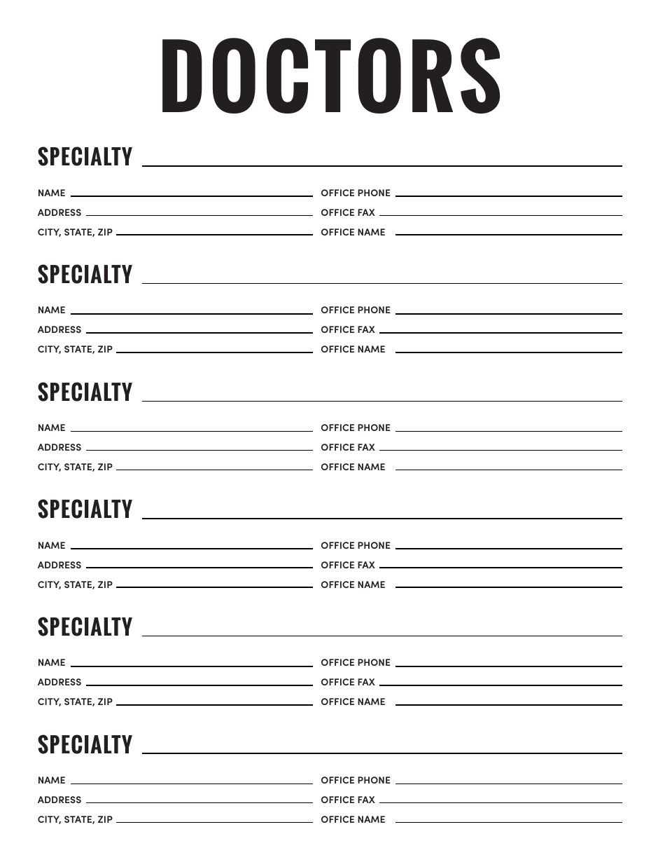 Doctors Contact List Template Download Printable PDF Templateroller