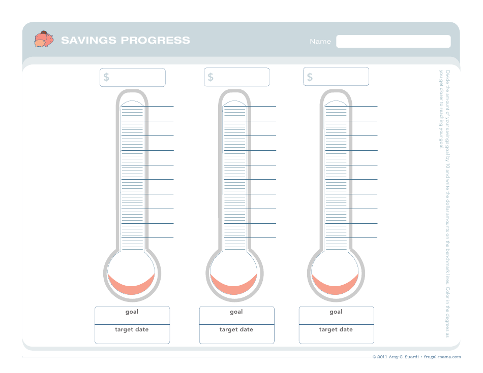 Thermometer goal chart template for tracking progress - Amy C. Suardi