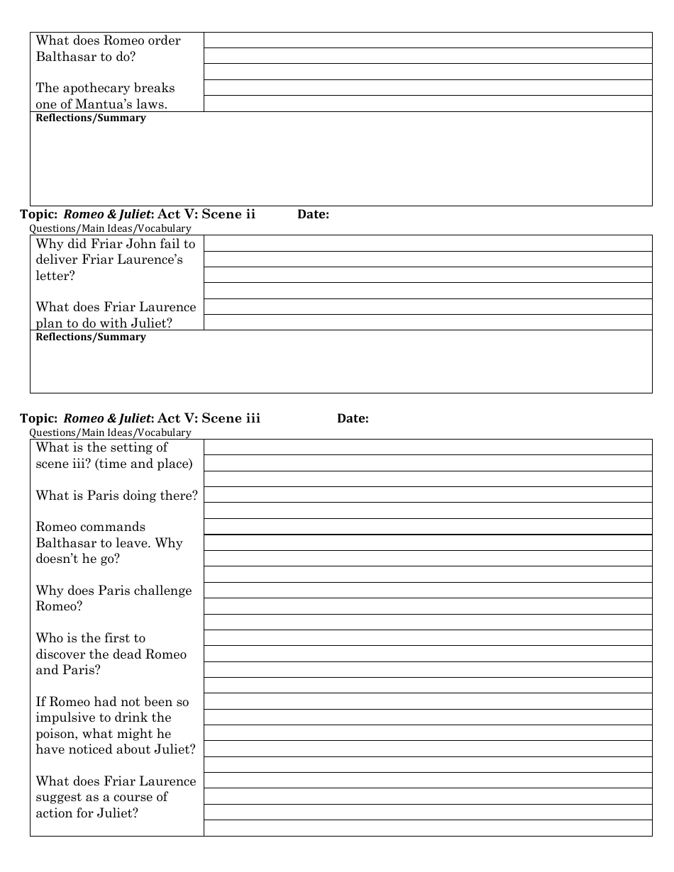 Romeo and Juliet Study Guide Worksheet, Page 10