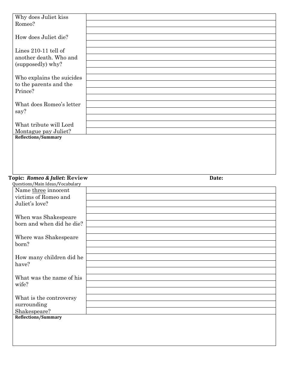 Romeo and Juliet Study Guide Worksheet, Page 11