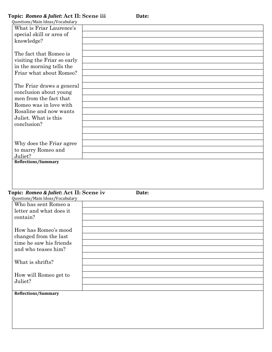Romeo and Juliet Study Guide Worksheet, Page 4