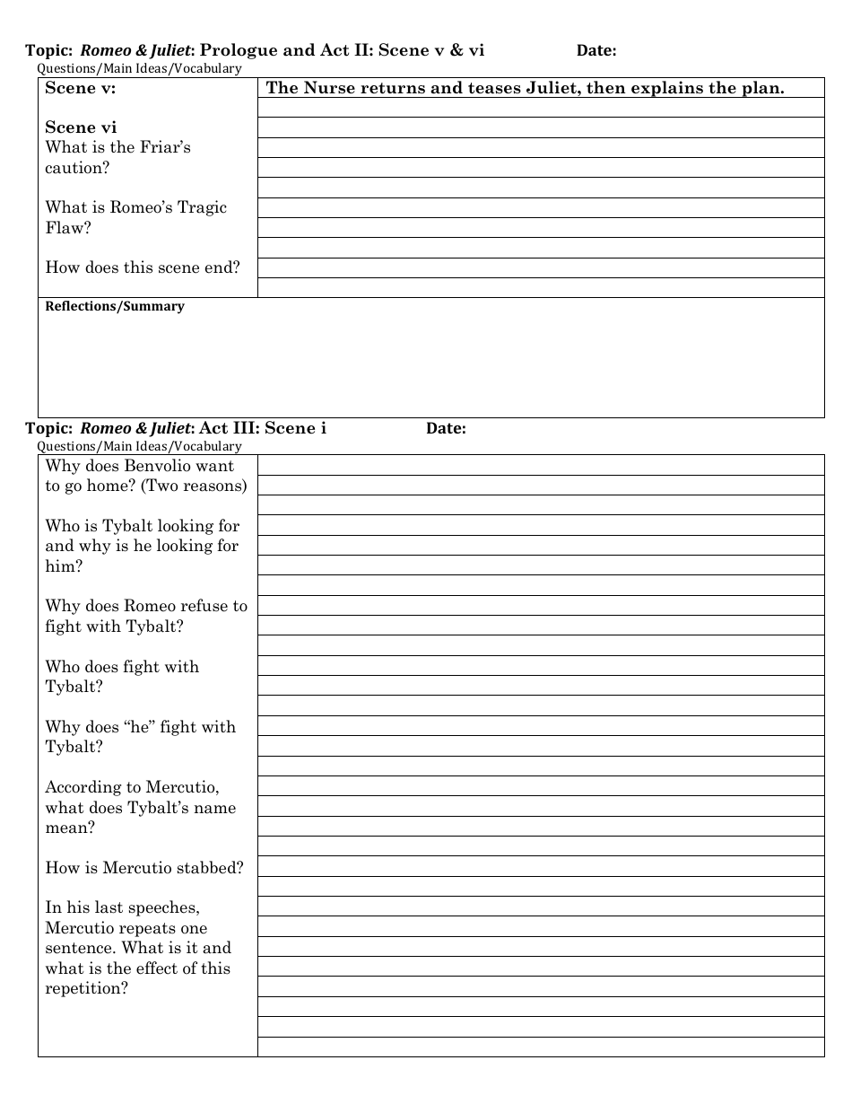 Romeo and Juliet Study Guide Worksheet, Page 5
