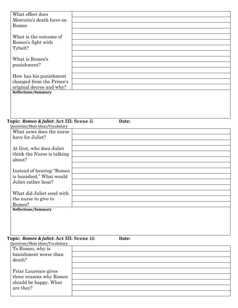 Romeo and Juliet Study Guide Worksheet, Page 6