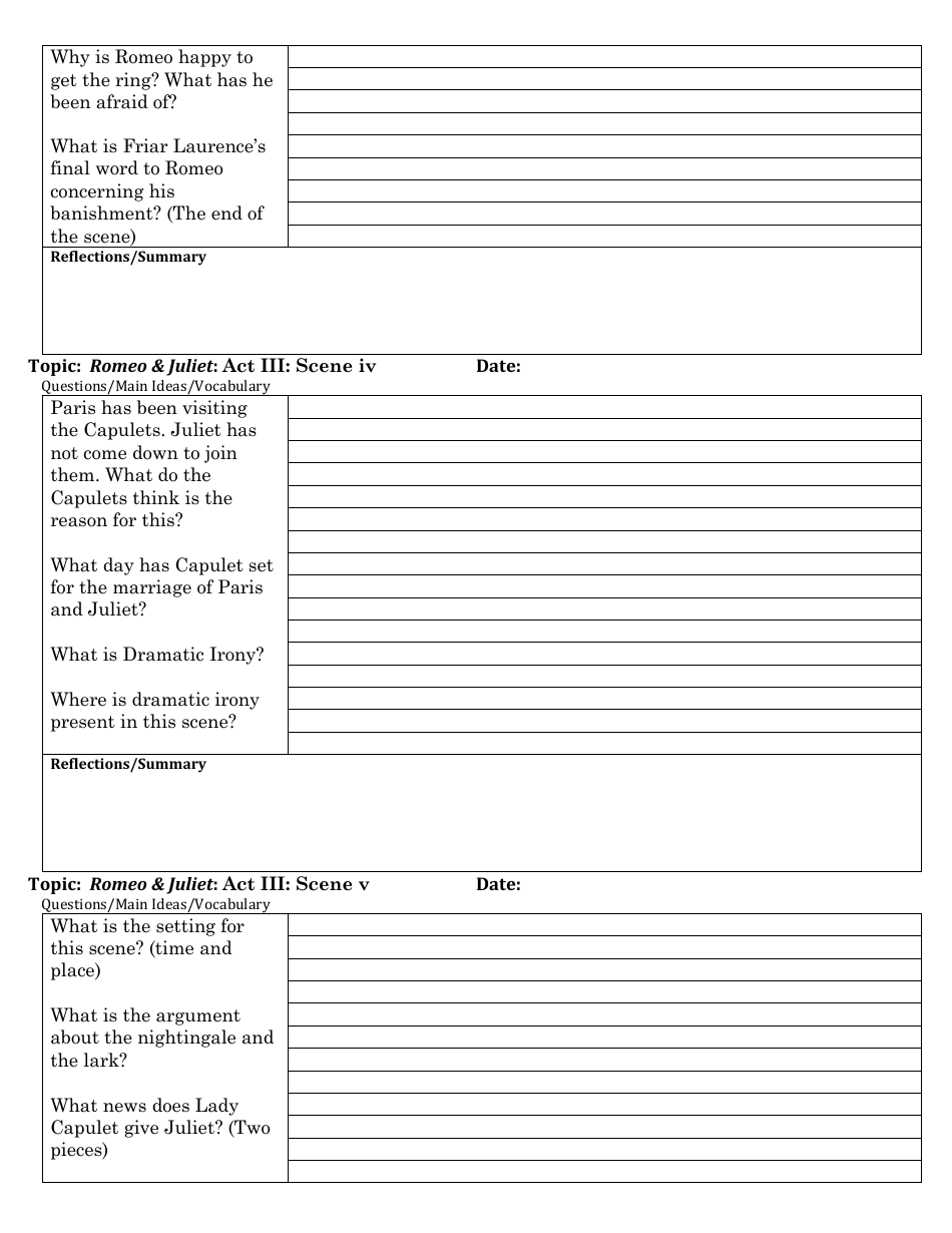 Romeo and Juliet Study Guide Worksheet, Page 7