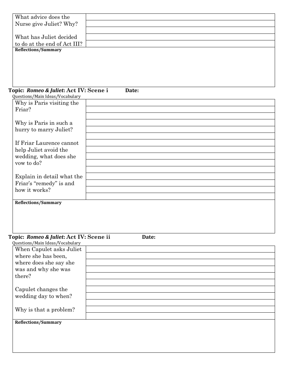 Romeo and Juliet Study Guide Worksheet, Page 8