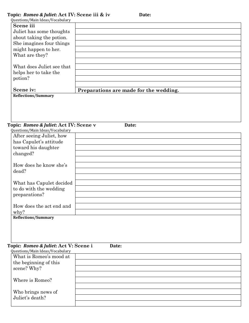 Romeo and Juliet Study Guide Worksheet, Page 9