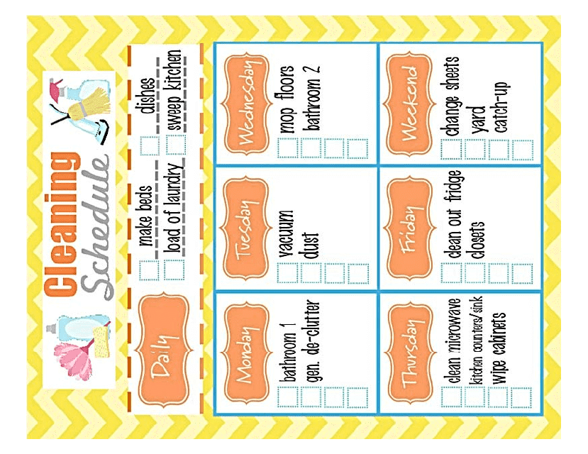 8x10 Inches Weekly Cleaning Schedule Template
