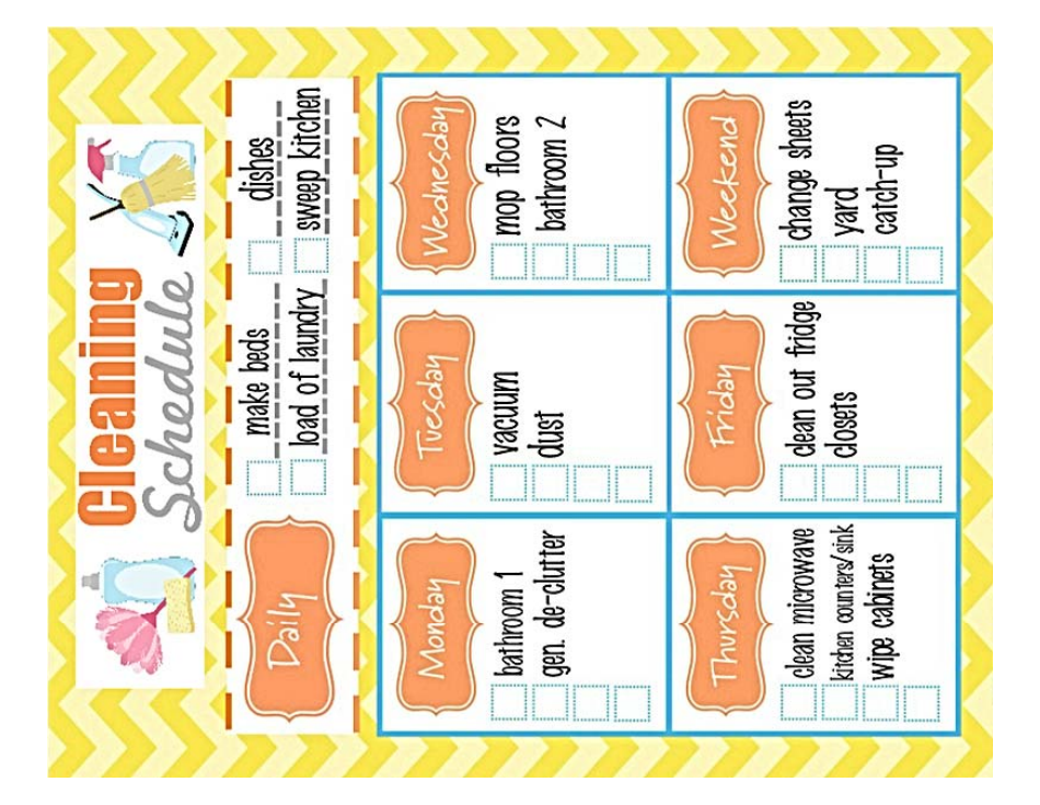 8x10 Inches Weekly Cleaning Schedule Template