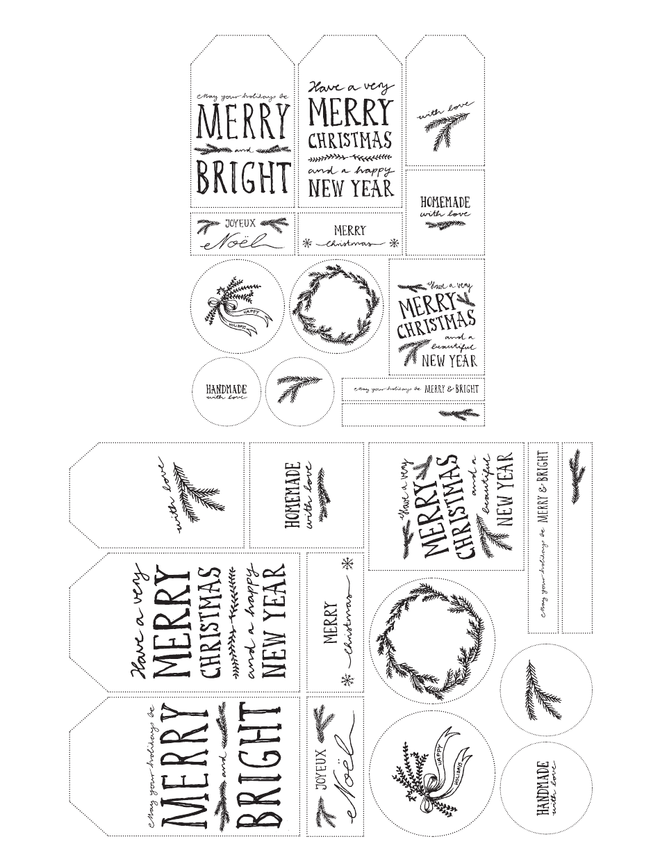 Christmas Gift Tag Templates - Black and White Cards, Page 1