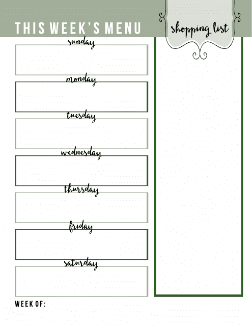 This Week's Menu and Shopping List Template - Preview