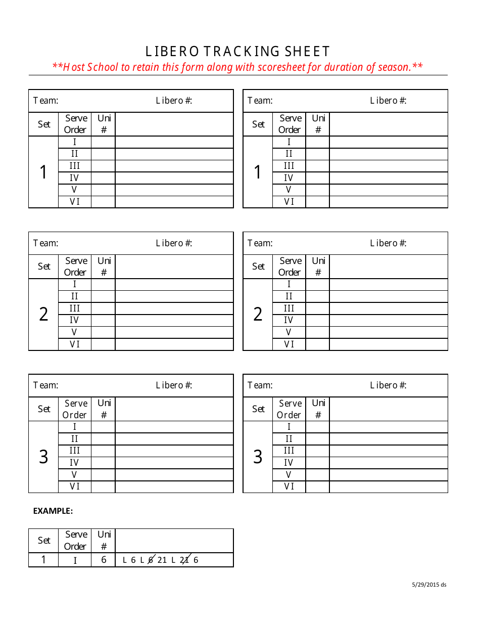 Libero Tracking Sheet Template - Small Tables