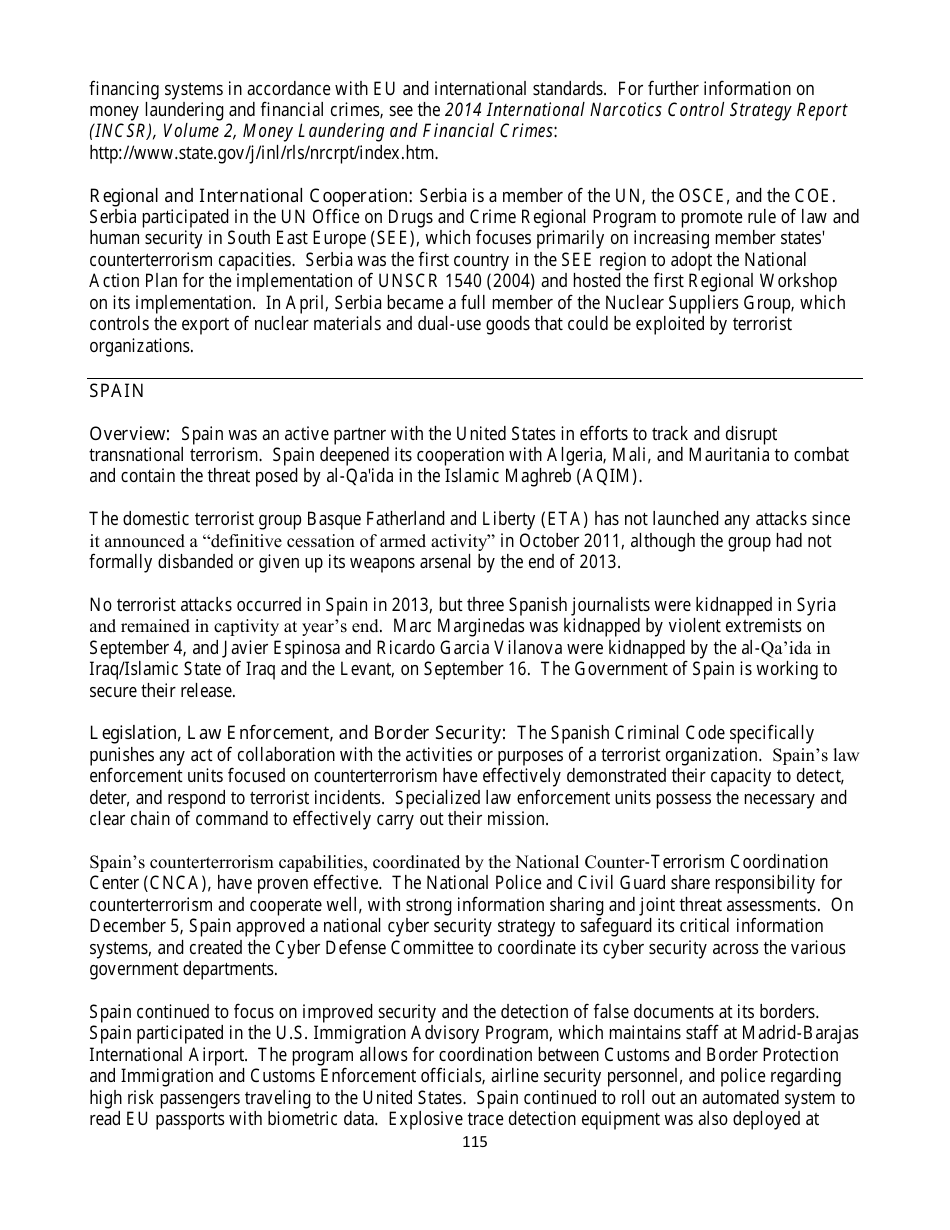 Country Reports on Terrorism, Page 115