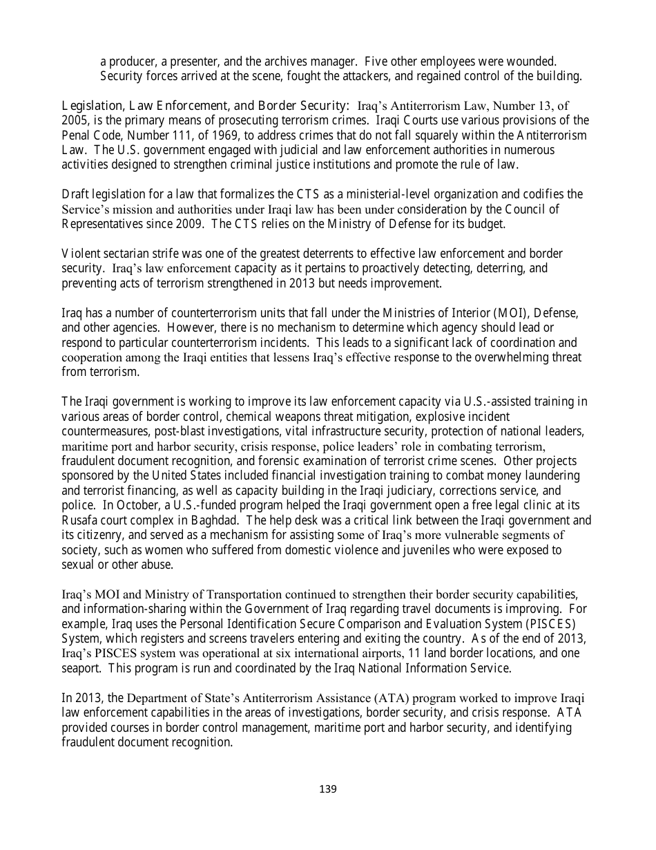 Country Reports on Terrorism, Page 139