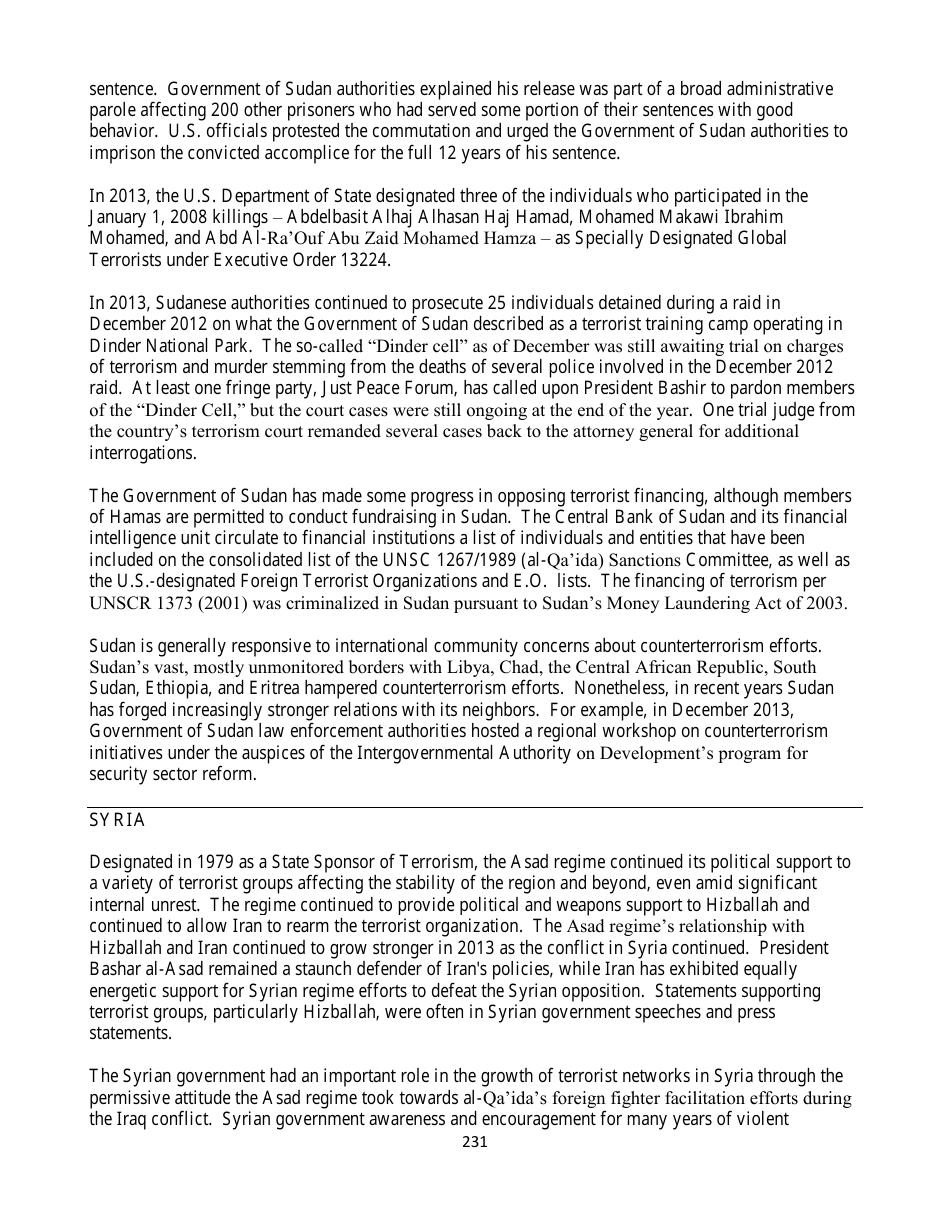Country Reports on Terrorism, Page 231