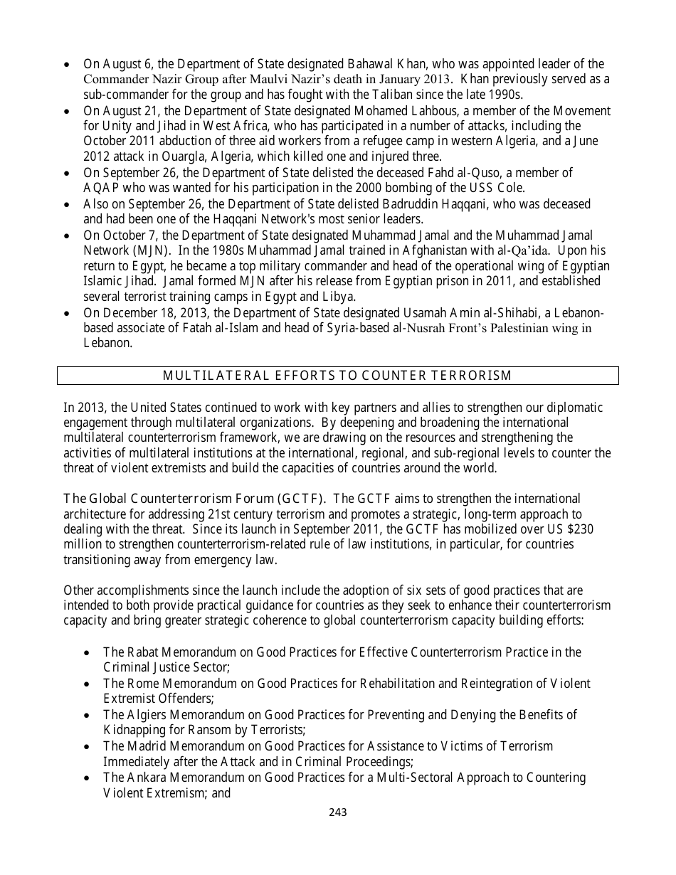Country Reports on Terrorism, Page 243